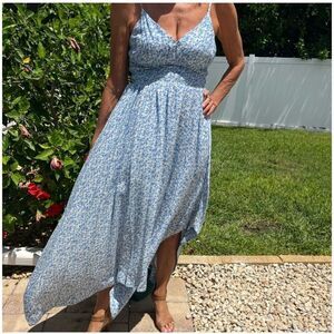 BLU PEPPER | blue floral white daisy dress S